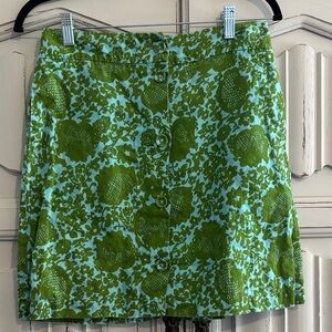 Anthropology Boden Green Floral linen Women's Skirt with button details